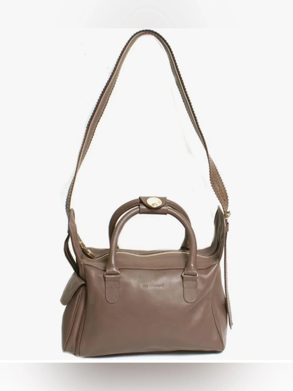 See By Chloe Taupe Leather Satchel with Perforated Strap